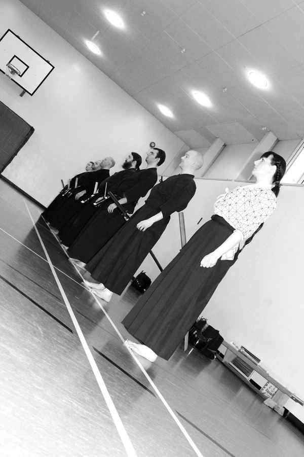 Club members lined up at the start of training
