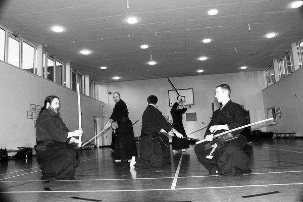 Pairs practising in the sports hall